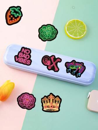 100pcs Neon Effect Stickers, Skateboard Luggage Laptop Guitar Decals (Random Styles)
