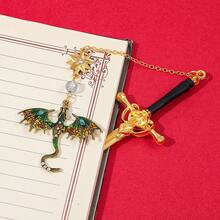 1 件奇幻剑龙书签 - 耐用合金，金银吊坠，是送给书籍爱好者、读者和奇幻爱好者的理想礼物，书虫配件 | 异想天开的配件 | 耐用书签，书籍书签，学校用品，返校 - 彩色 - 查看 4