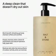 Gel de ducha rico en antioxidantes Sal y piedra, limpieza con sándalo y vetiver, nutre y suaviza la piel con niacinamida y ácido hialurónico, libre de parabenos, sulfatos y ftalatos, 15.2 onzas fluidas