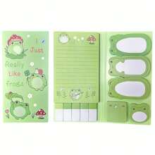 1 Cute Frog Note Set - 550 Self-Adhesive Notepads, Cartoon Frog Themed Dividers And Page Markers, Personalised Home And Office Stationery Set