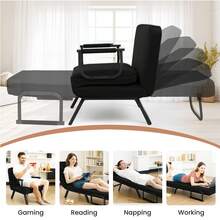 Convertible Single Folding Sofa Bed Sleep Chair W/ 6 Positions Adjustable Backrest - Black - View 5