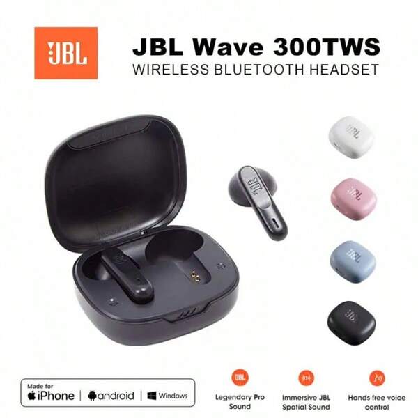 JBL سماعات الأذن اللاسلكية الحقيقية JBL Wave 300 TWS مزودة بتقنية بلوتوث، وذات صوت جهير W300، سماعة رياضية مع ميكروفون