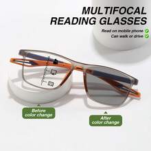 1pc Sports Photochromic Bifocal Reading Glasses, Lens With Light Sensitivity Change Function, Super Flexible TR Temples, Classic Colorblock Rectangular Frame, Simple & Comfortable Multifocal Reading Glasses - Orange - View 5