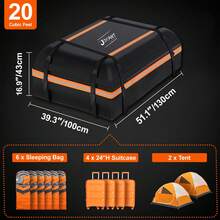 20 Cubic Feet Roof Rack, Waterproof Rooftop Cargo Carrier With Anti-Slip Mat + 4 Door Hooks For All Vechicles With/Without Racks - Black With Orange Line - 查看 8