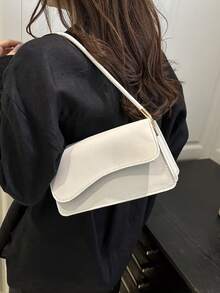 时尚纯色不对称翻盖复古简约优雅单肩包