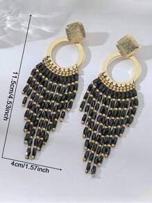 1 par de pendientes colgantes con borlas y pedrería de estilo bohemio oversize, adecuados para la playa, el casual, las fiestas y ocasiones formales