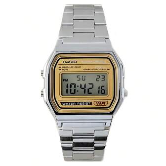 Casio ساعة رقمية رياضية للرجال/النساء A158WEA-9، ساعة ريترو من الفولاذ المقاوم للصدأ S ساعة مربعة، تقويم إنذار وساعة توقيت، مقاومة للماء للحياة اليومية، مناسبة للارتداء اليومي