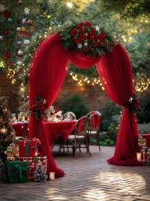 1 Stück burgunderrote transparente Hochzeitsbogengardinen - perfekt für Weihnachten, Weihnachtsdekoration Chiffongardinen für Zeremonie, Verlobung, Empfang und Hintergrunddekoration - elegante, romantische rustikale Partydekoration, Brautparty, Jahrestag, fließende romantische Hochzeitsbogengardinen und Überwurfdekorationen