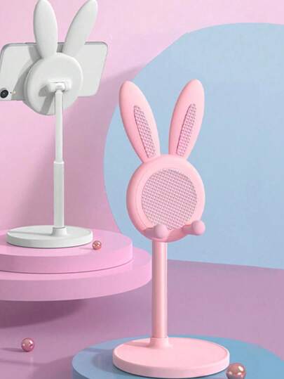 1pc Airplane Desk Phone Holder, Cute Rabbit Design Phone Stand, Pink Cartoon Style, Specially Suitable For Women And Students. Convenient For Home And Travel Use, Applicable For Painting, Office Work, Streaming, Selfie, Live Streaming, Online Classes, Video Calls, Cooking, Fitness And More, Compatible With Phones And Tablets.