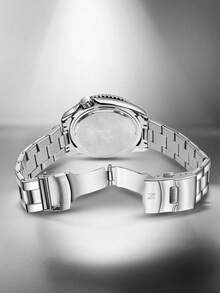 NSNEVER STOP 1pc Business Round Quartz Analog Watch With Spiral Crown And Folding Buckle, Suitable For Daily Life, Business Events, Holidays, Birthday Gifts, Valentine's Day Gifts, Christmas - Silver - View 5