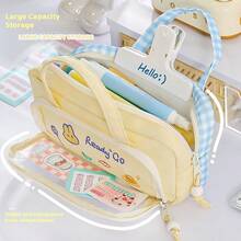 1 Stück großvolumige Stiftemappe im Ins-Stil mit besticktem Design, farbblockdesign, Aufbewahrungstasche, Kosmetiktasche, tragbare Schul- und Büroausstattung, Schulmaterial, Rückkehr zur Schule - Verschiedenfarbig - Übersicht 4