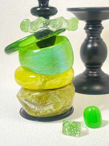 1pc Vintage Versatile Tie Dye Resin Bangle, Glitter Geometric Design, Gradient Fit For Banquet & Party, All Season Wear, Green