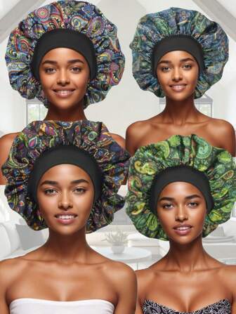 Gorro con estampado de paisley, gorro de mujer hecho de seda, gorro para cabello rizado, adecuado para cabello rizado, adecuado para la noche y el uso diario, la tela de satén es suave y de moda.