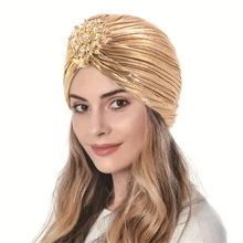 1pc Women's Pleated -Style Hat With Golden Brooch Accessory, Suitable For Daily Use