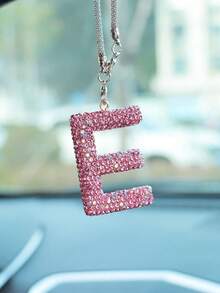 1pc Car Rearview Mirror Decoration With Full Diamond Letters Car Interior Pendant Car Interior Decoration Accessories - Pink - View 12