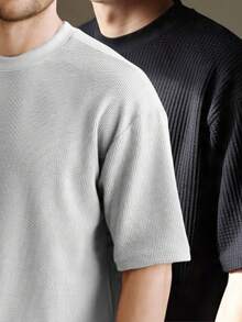 Kit 2 RelaxMax Men's Casual Oversized Textured Mesh Shirt - Black and White - View 1