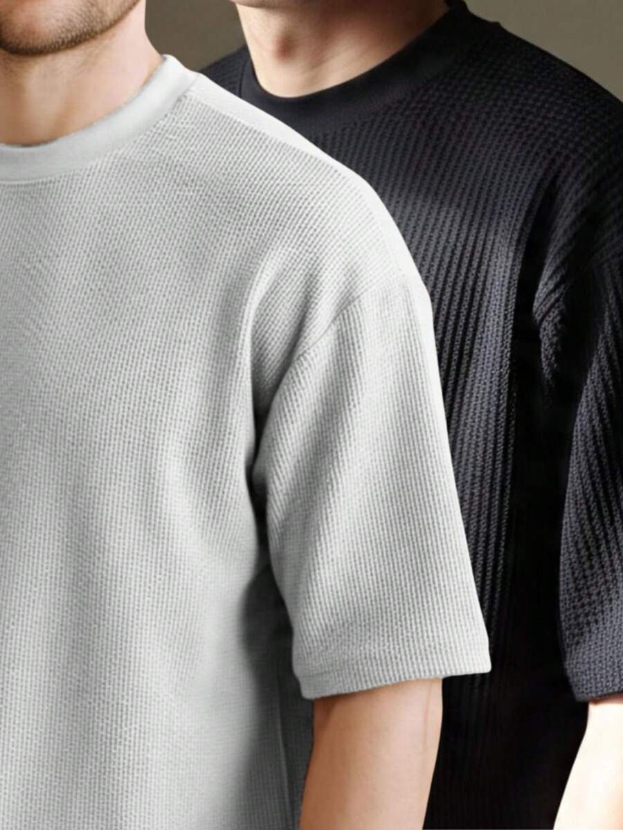 Kit 2 RelaxMax Men's Casual Oversized Textured Mesh Shirt - Black and White - View 1