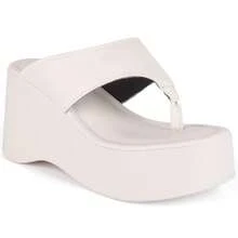 Sandália Plataforma Somileve Tamanco de Dedo Feminino Confortável Anabela Carnaval - Branco - Visão 3