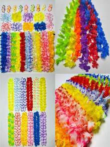 12-30Pieces Hawaiian Leis Necklace Tropical Luau Hawaii Silk Flower Lei Party Favors For Adults Birthday Summer Beach Wedding Favor - Multicolor - View 4