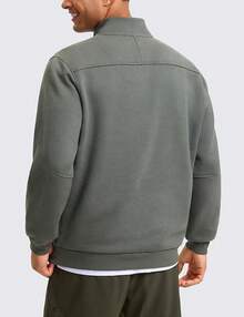 Cotton Fleece Lined Half Zip Mock Neck Men's Sweatshirts - Casual Workout Daily Wear - 灰鼠尾草 - 查看 2