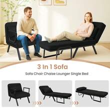 Convertible Single Folding Sofa Bed Sleep Chair W/ 6 Positions Adjustable Backrest - Black - View 2