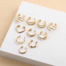 10pcs Set Minimalist C Letter Ear Cuffs Without Piercing, European Style Cross-Border Fashionable