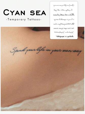 1 pièce Tatouage temporaire inspirant avec des mots motivationnels en anglais, au goût de jus, semi-permanent, transfert par eau, durée de 7 à 14 jours, sans reflet, pour les bras, les poignets, la poitrine, l'abdomen, le dos, le corps