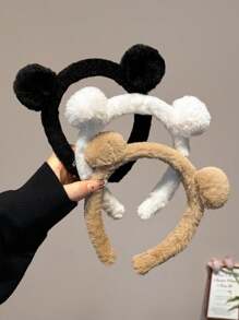 3pcs/1pc Women's Plush Teddy Bear Headband, White/Black/Khaki Color, Fashion Versatile, Elegant, Minimalist, Solid Color Hair Accessory, Suitable For Daily, Casual, Party, Commuting, Vacation, Tying Hair, Washing Face, Makeup, Outfit Matching, Hairband Headband For Women ,Hair Accessories, Diadema, Hair Hoop