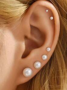 8pcs Pearl Stud Earrings Set, Fashion Minimalist Faux Pearl Earrings In Assorted Sizes, Versatile Earrings For Girls And Women, Great Gift For Friends