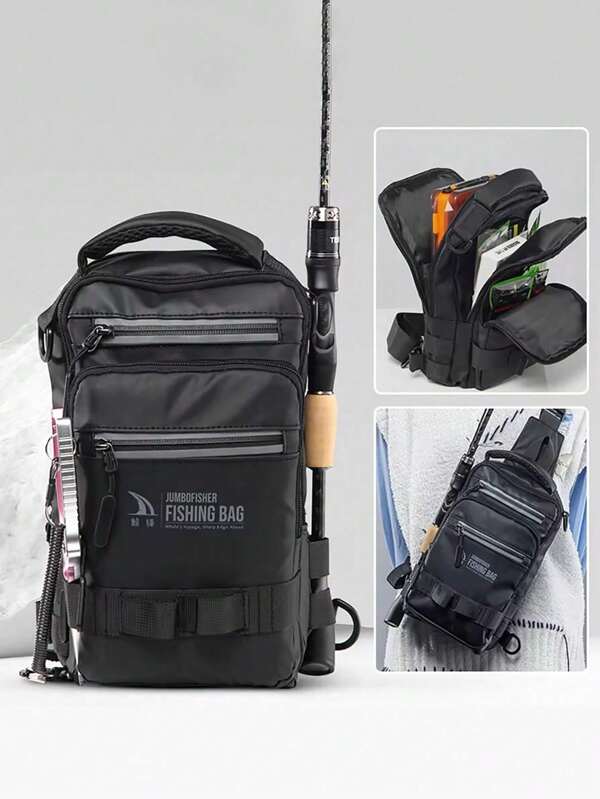 Outdoor Small Fishing Tackle Storage Chest Bag, Men's Crossbody Bag, Spacious, Organized, And Portable Chest Pack With Multiple Compartments, Adjustable Shoulder Strap, Zip Closure, And Stylish Black Design