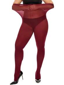 Plus Size Tights For Women, Ultra Soft Solid Color Semi-Opaque Pantyhose, Nylon High Waist Stockings 1X 2X 3X 4X - Màu Đỏ Sâu - Xem 4