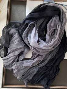 1pc Women Long Lightweight Ombre Linen-Look Scarf, Soft Breathable Pleated Shawl Wrap, Fashionable For Daily Outfits, Beach, Travel And Sun Protection