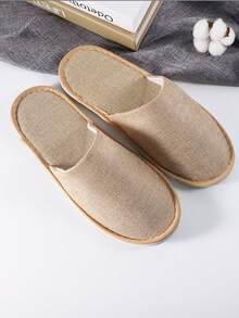 1 Pair Disposable Slippers Linen Hotel Guesthouse Beauty Salon Inn Home Homestay Inn Eva Non-Slip Bottom Slippers Suit For EUR35-45(Grey/Beige)