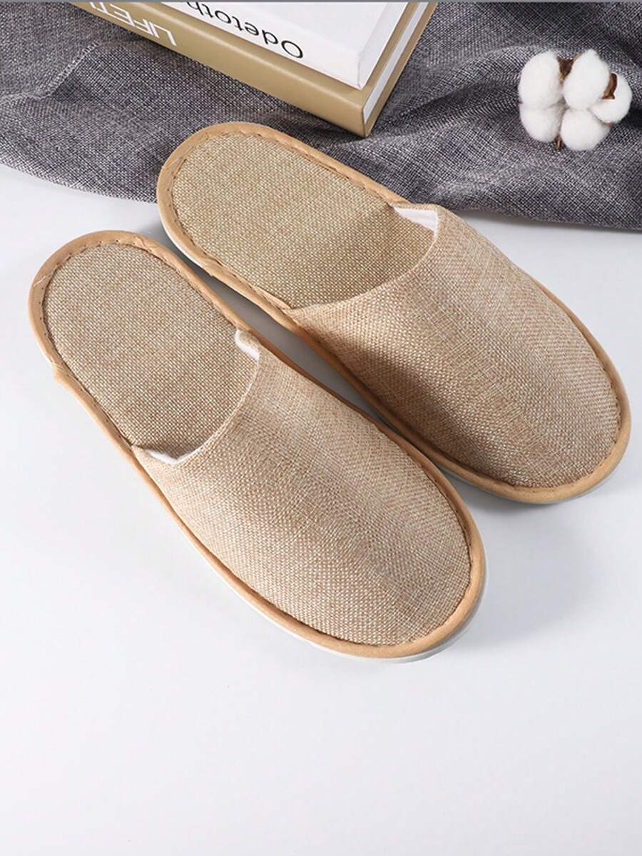 1 Pair Disposable Slippers Linen Hotel Guesthouse Beauty Salon Inn Home Homestay Inn Eva Non-Slip Bottom Slippers Suit For EUR35-45(Grey/Beige)