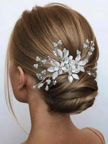 1 Stück handgemachter Kamm mit Blume aus Kunstperlen als Haarschmuck, Braut-Krone als Kopfschmuck für die Hochzeit