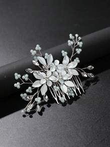 1 Stück handgemachter Kamm mit Blume aus Kunstperlen als Haarschmuck, Braut-Krone als Kopfschmuck für die Hochzeit