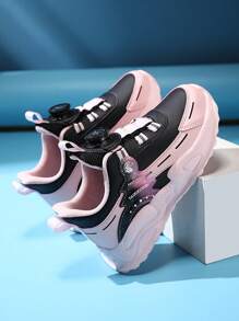 1 双儿童运动鞋，旋转扣，男孩/女孩，PU 鞋面，四季皆宜，返校，轻便，易于穿脱