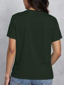 Women's Casual Short Sleeve Round Neck T-Shirt - Dark Green - View 2