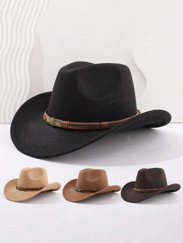 1 Pieza Sombrero de Vaquero Occidental Unisex Fedora Clásico con Aro Enrollable y Correa con Calavera