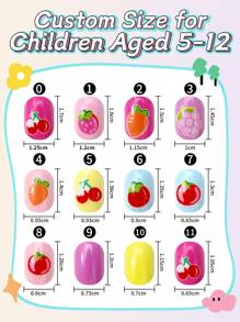 NAIO 24 Pieces Kids Of Children's Press On Nail Stickers Naio Children's Artificial Nail Stickers Pre-Glued Full Coverage Short Acrylic Nails Suitable For Girls' Children's Nail Decoration (Fruit Party)