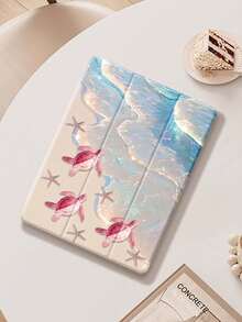 غطاء لأجهزة iPad متوافق مع iPad (A16) الجيل 11 بمقاس 11 بوصة 2025 ، وiPad Air 11 (2025) ، وiPad الجيل 10 بمقاس 10.9 بوصة 2022 مع حامل قلم ، مثلث القاعدة ، غطاء واقي ، صحوة/ سبات تلقائي ، هدية جميلة لعودة المدارس ، عيد الحب ، العطلات ، مطبوع عليه طبعات أمواج وأسماك السلحفاة والنجوم البحرية