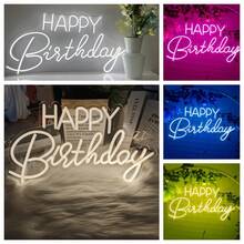 1pc Happy Birthday LED Neon Light, Warm White Wall-Mounted LED Lamp, With Switch, USB Powered, Plastic Material, 16.5*9.8 Inches - Multicolor - View 1