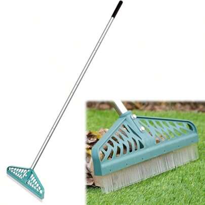 Rastrillo ajustable de 32-61 pulgadas para césped artificial, cepillo duradero para alfombras, para retirar pelo de mascotas, hojas y residuos del césped artificial