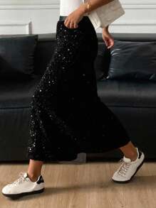 Livesso Sequins Decorated Skirt For Women, Back To School Party,Fall Clothes Luxury Winter Women Skirts New Years Women Outfit Carnival - Black - View 1
