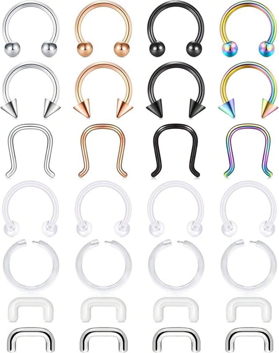 Horseshoe Septum Rings Surgical Steel Nose Piercing Jewelry 6mm-12mm - 16G-8毫米-A - 查看 1