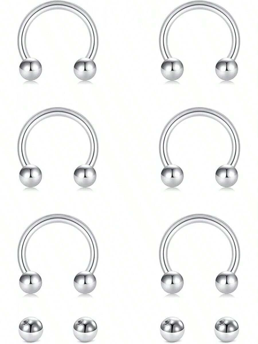 Horseshoe Septum Rings Surgical Steel Nose Piercing Jewelry 6mm-12mm - 18G-10MM-sliver - View 1