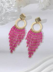 1 par de pendientes colgantes con borlas y pedrería de estilo bohemio oversize, adecuados para la playa, el casual, las fiestas y ocasiones formales