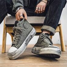 Men's High Top Canvas Sneakers, Vintage Distressed Casual Athletic Shoes, Versatile For All Seasons, Lace-Up Closure, Round Toe, Breathable Fabric Lining, Rubber Sole, Suitable For Daily And Leisure Use
