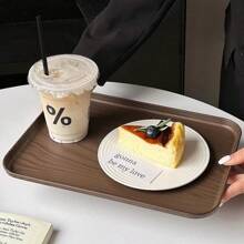 1pc INS Style Faux Wood Grain Tray, Rectangular Serving Tray, Coffee Shop Dessert Tray, Storage Dish, Cake & Snack Plate