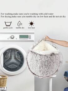 1pc Plush Round Pet Bed, Fluffy Soft Cat Bed, Donut Pet Cushion, Winter 2 In 1 Cat Bed, Warm Sleeping Bag Sofa Cushion - Coffee Brown - View 9